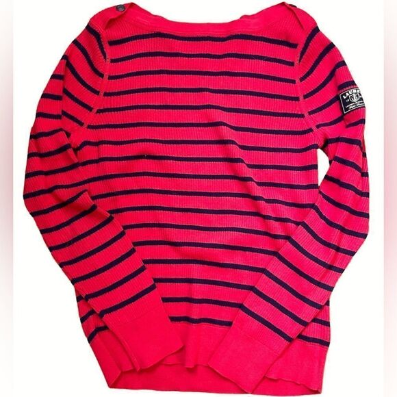 RALPH LAUREN Ribbed Nautical Stripe Boatneck Bateau Long Sleeve Cotton Shirt Top - Picture 15 of 16